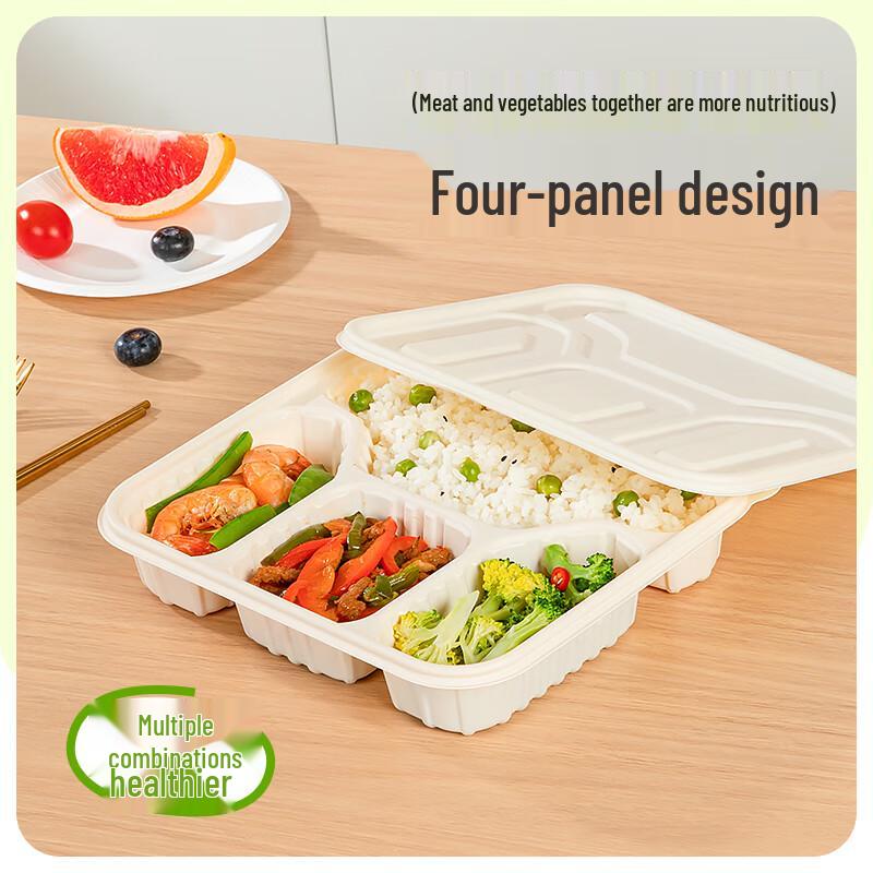 Temeiju Eco-Friendly 4-Compartment Corn Starch Meal Prep Containers with Lids (50 Sets)