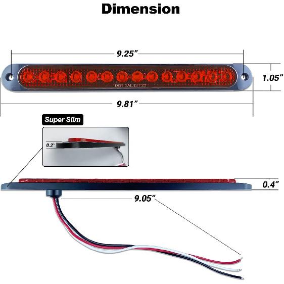 10" LED Trailer Brake Lights Bar Strip Aluminum Alloy Base Red Stop Turn Identification Side Marker Tail Lights Assembly For Truck Marine Boats, 15