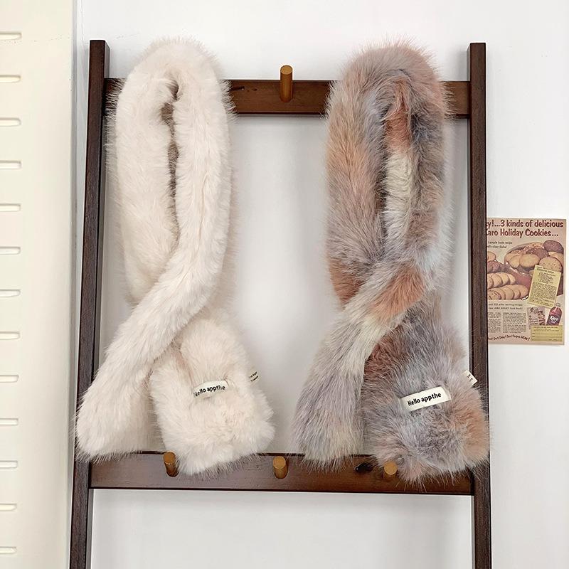 Female imitation mink hair cross lazy plush collar winter soft imitation fur cute fluffy scarf