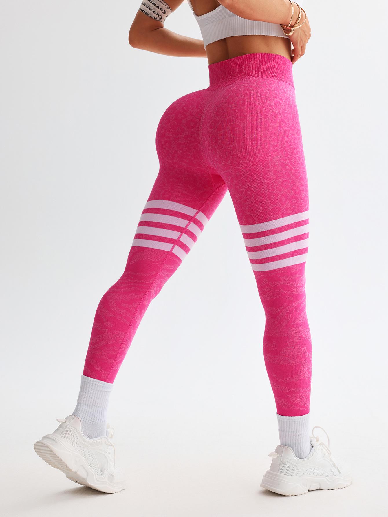 

Леггинсы для йоги с высокой талией в стиле колор-блок: Женские полосатые фитнес-брюки с эффектом подтяжки ягодиц Medium розовый