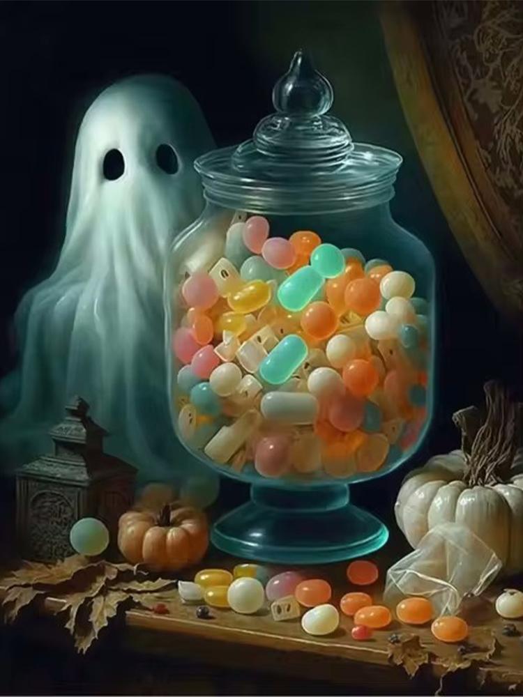5D DIY Diamond Painting Cross Stitch Ghost Haunted Mountain Manor Dark Academy Gothic Halloween Ghost Cute Home Room Decor