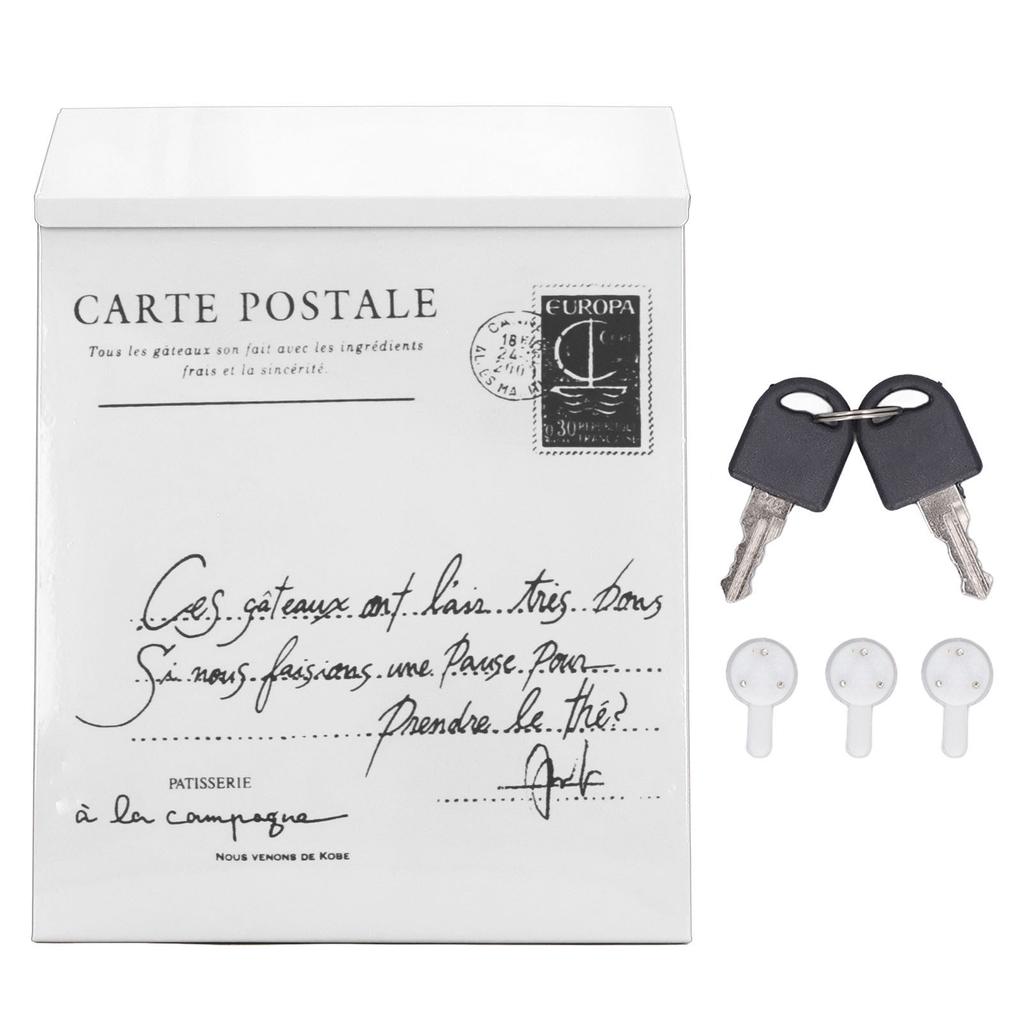 Iron Mailbox Wall Mounted Rustic Style Locked with 2 Keys 3 Hooks Waterproof Suggestion Box for Home Office