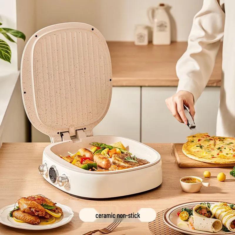 

YiDePu Ceramic Coated Electric Griddle: Double-Sided Heating, Deepened Design, Quick Heat, with Side Flip Cover & Free Shipping