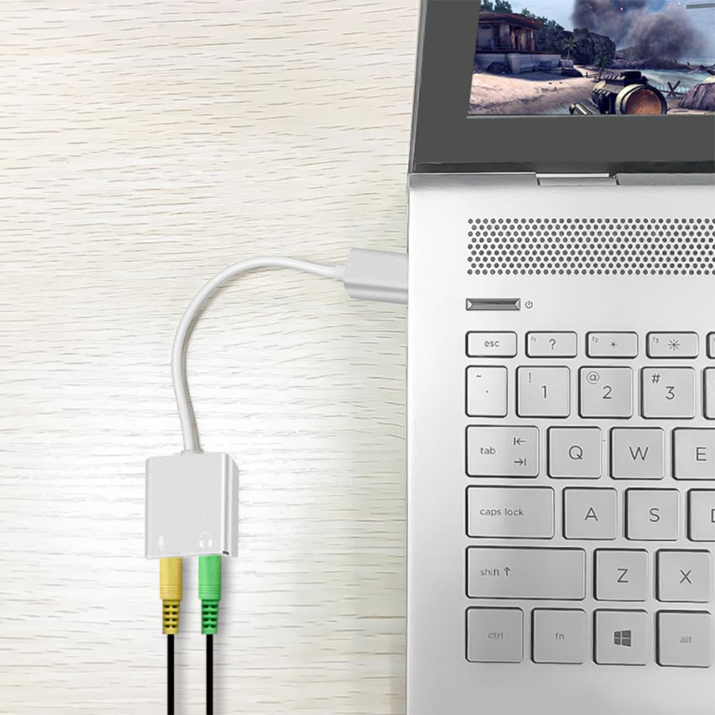 USB Type-C ljudadapter Extern stereoljudkort med 3,5 mm hörlurs- och mikrofonuttag Plug and Play Inga drivrutiner krävs