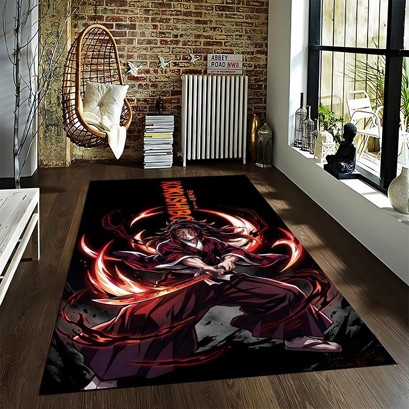 "Anime Carpet with Sword-Wielding Character and Flame Design" Suitable for Use As an Anti-slip for Living Room Bedroom Sofas