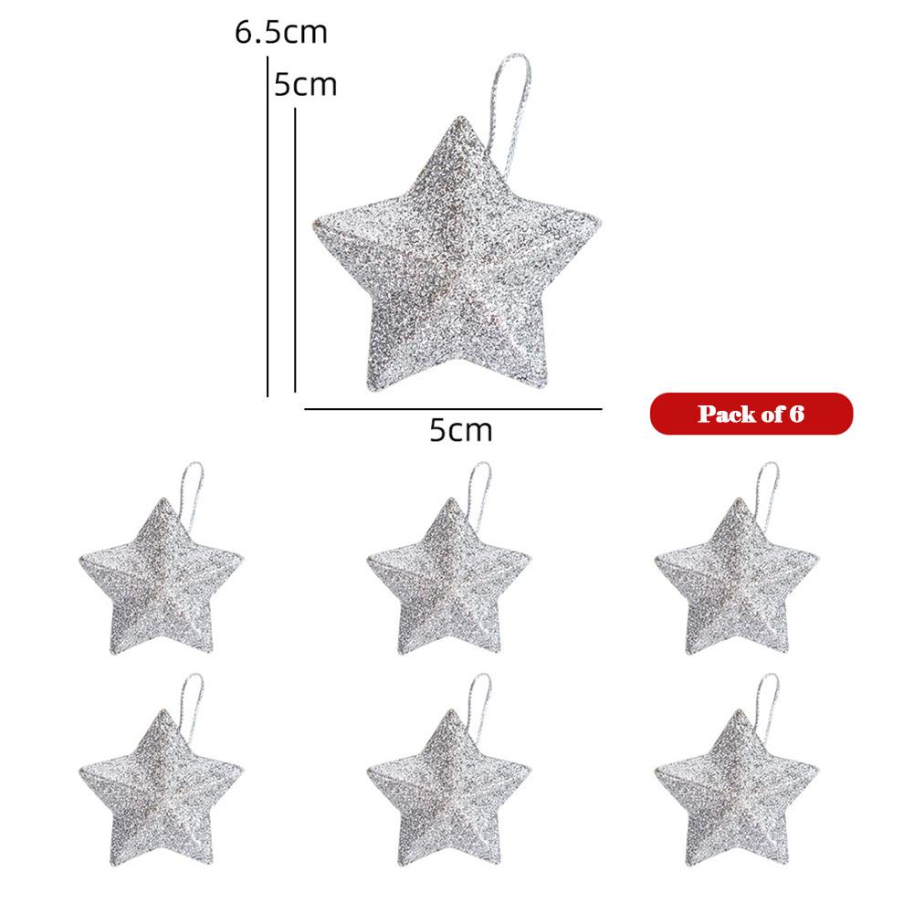 6pcs Glitter Pendant Star Christmas Tree Hanging Decorations Xmas Ornament Plastic Wedding Birthday Festive Party Ceiling