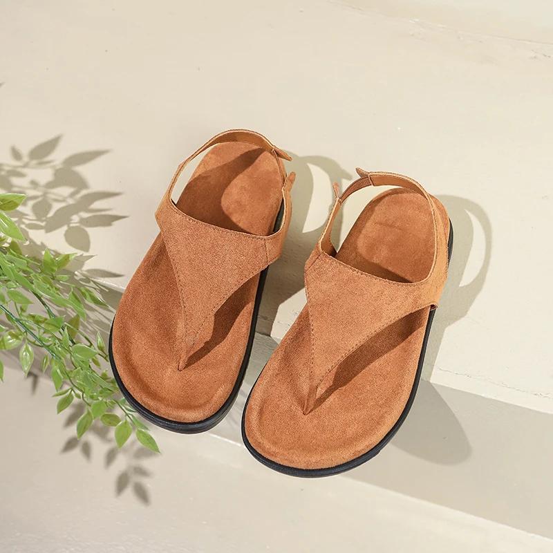 

Женские сандалии на толстой подошве Toe Clip One Kick Suede Leather Shoes для женщин, для отдыха на пляже, новые модные ретро-сандалии De Mujer 38 хаки