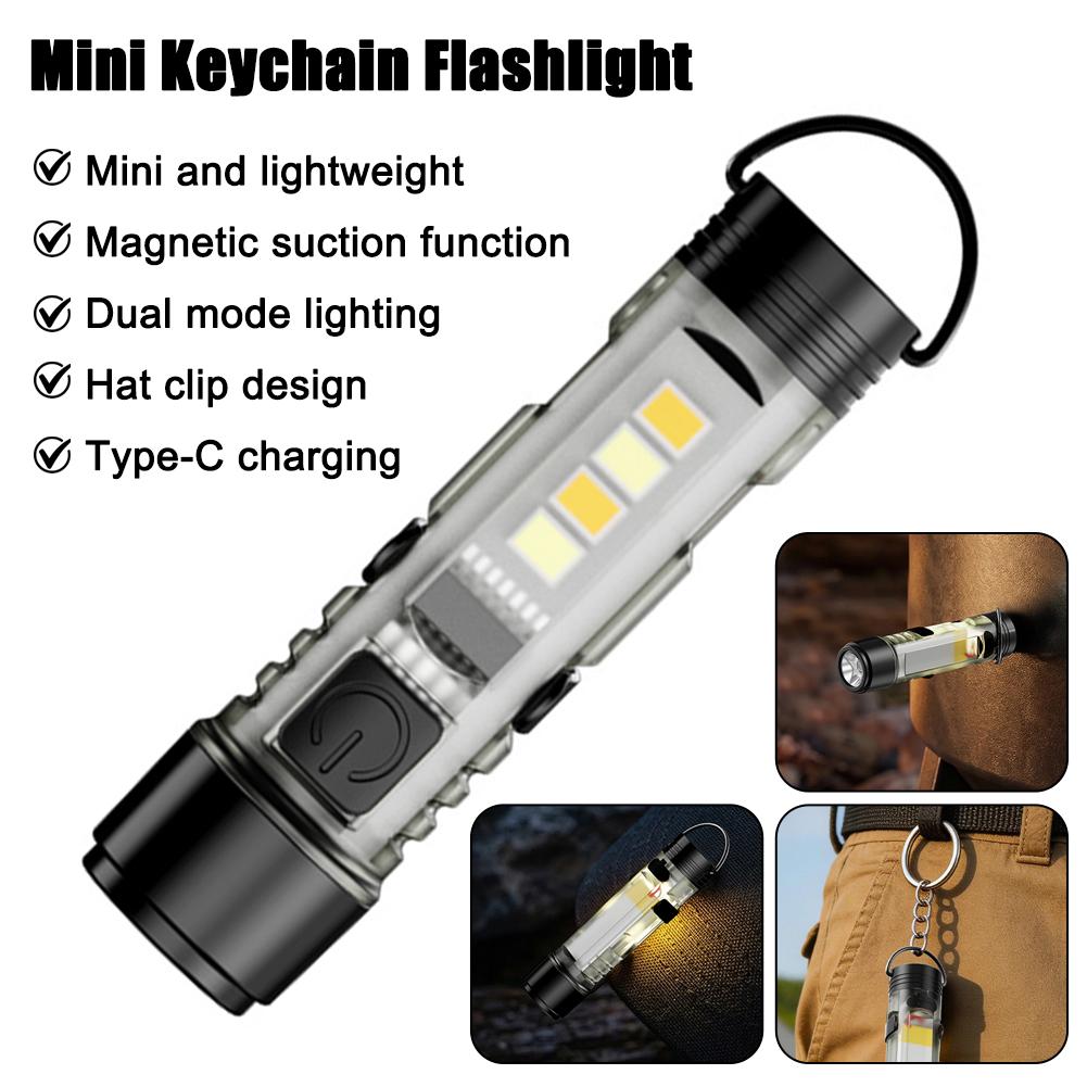 Mini LED Flashlight Rechargeable Powerful Pocket Torch Magnetic Keychain Light For Outdoor Camping Fishing EDC Lamp