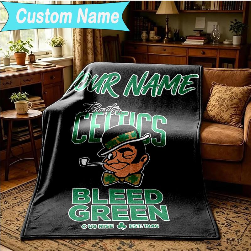 1PC Custom Name Blanket Boston-Celtics Logo Flannel Blankets Patterns Throw Blanket All-Season Soft Gift for Couch, Bed, Camping, Birthday Gifts