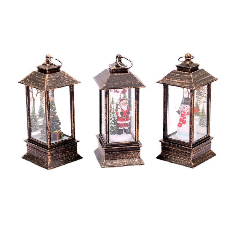 Leuchtender Schneemann und Öllampe in gebürstetem Gold als Weihnachtsdekoration