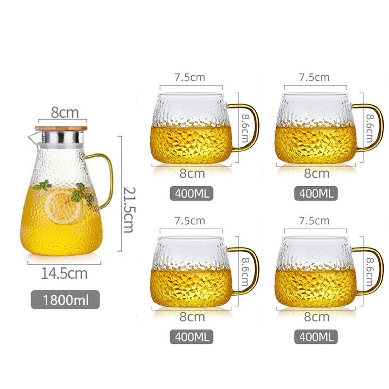 Water Jug Glass Water Pitcher Set Home Heat-Resistant Teapot Tea Cup Set Cold Kettle Water Jug With Handle for Boiling Drinkware