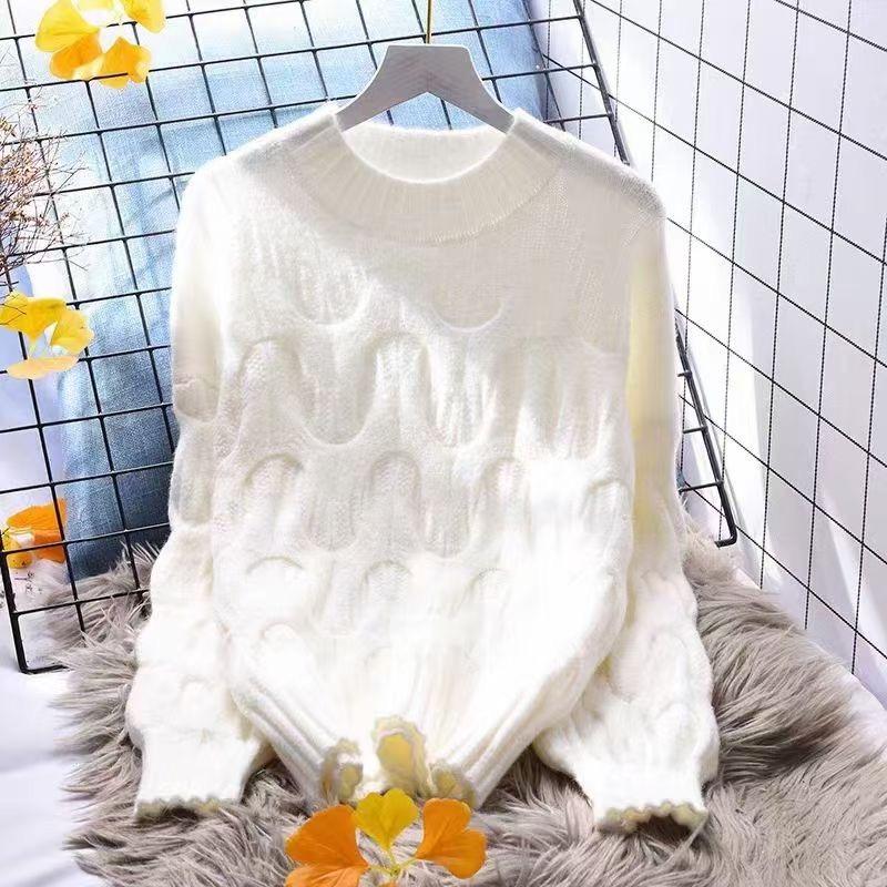 

Осень-зима Новые женские свободные толстые пуловеры вязаные свитера винтажные рукава-фонарики повседневные женские свитера с круглым вырезом элегантные мягкие теплые джемперы 25399 One Size слоновая кость