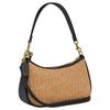 Coach Teri 24 Brand Logo Straw And Leather Tote Shoulder Bag Medium Women Bags Khaki Black CAL90-IMXUB