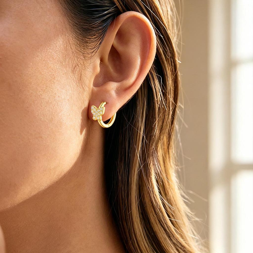 S925 Sterling Silver Zirconia Butterfly Earring Backs, Elegant Small European and American Ear Hoops.