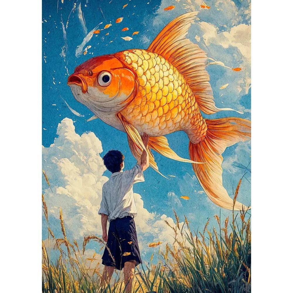 Classic Surreal Golden Koi Fish Posters Fishes Swimming Anime Art Prints Canvas Painting Wall Pictures Home Living Room Decor