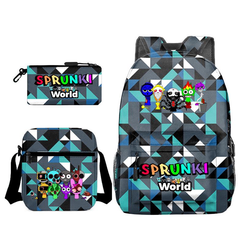 Rhythm Box Game Merchandise Elementary School Bag Sprunki Cartoon Starry Sky Backpack 3-piece Set D