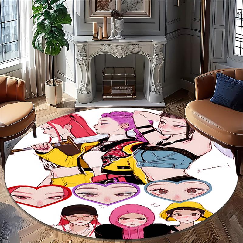 1pc KPop Demon Hunters28 Print Round Carpet Chair Round Carpet Suitable for Bedroom Living Room Home Decorative Carpet