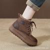 Winter Velvet Cotton Shoes Leather Thick-soled Fashion Thickened Boots Retro Snow Boots Outer Short Boots