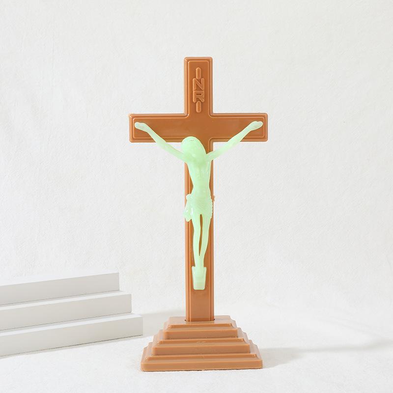 Luminous Jesus Cross Adornment Home Decor Religious Gift Retro Table Nament Wall Hanging Festive Party Supplies