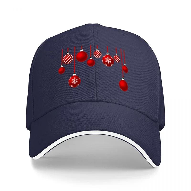 Christmas OrnaUnisexts Black Baseball Cap Holiday Design Red Baubles Pattern Fashion Accessory for Unisex and Women Casual Wear