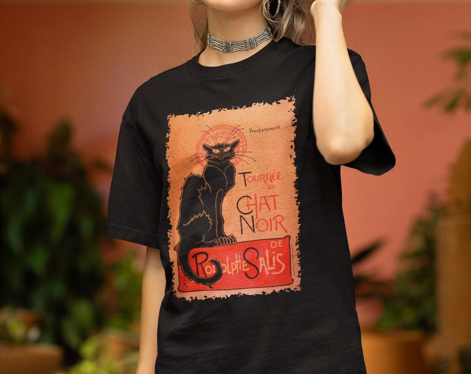Le Chat Noir Vintage Shirt for Women Poster Vintage French Poster Tee Black Cat Vintage Poster Paris Shirt by Théophile Alexandre Steinlen 3XL