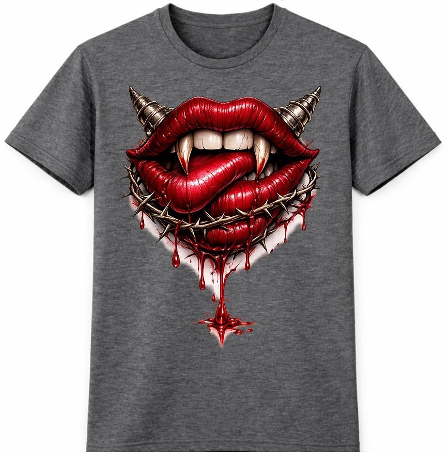 Gothic Vampire Lips T Shirt Fangs Horror Graphic Tee