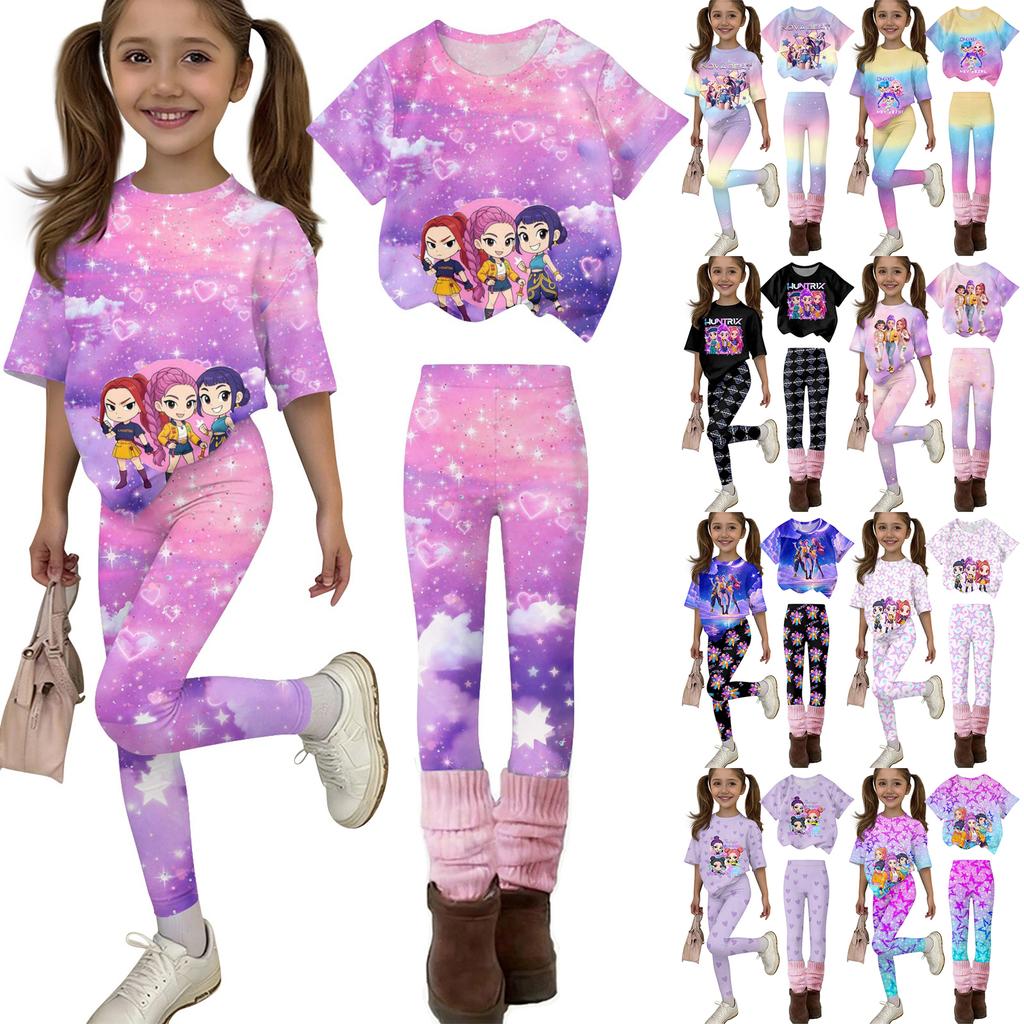 Kids Casual Short Sleeve Top and Leggings Set Lightweight Comfortable Outfit Suitable for Daily Wear and Outdoor Activities