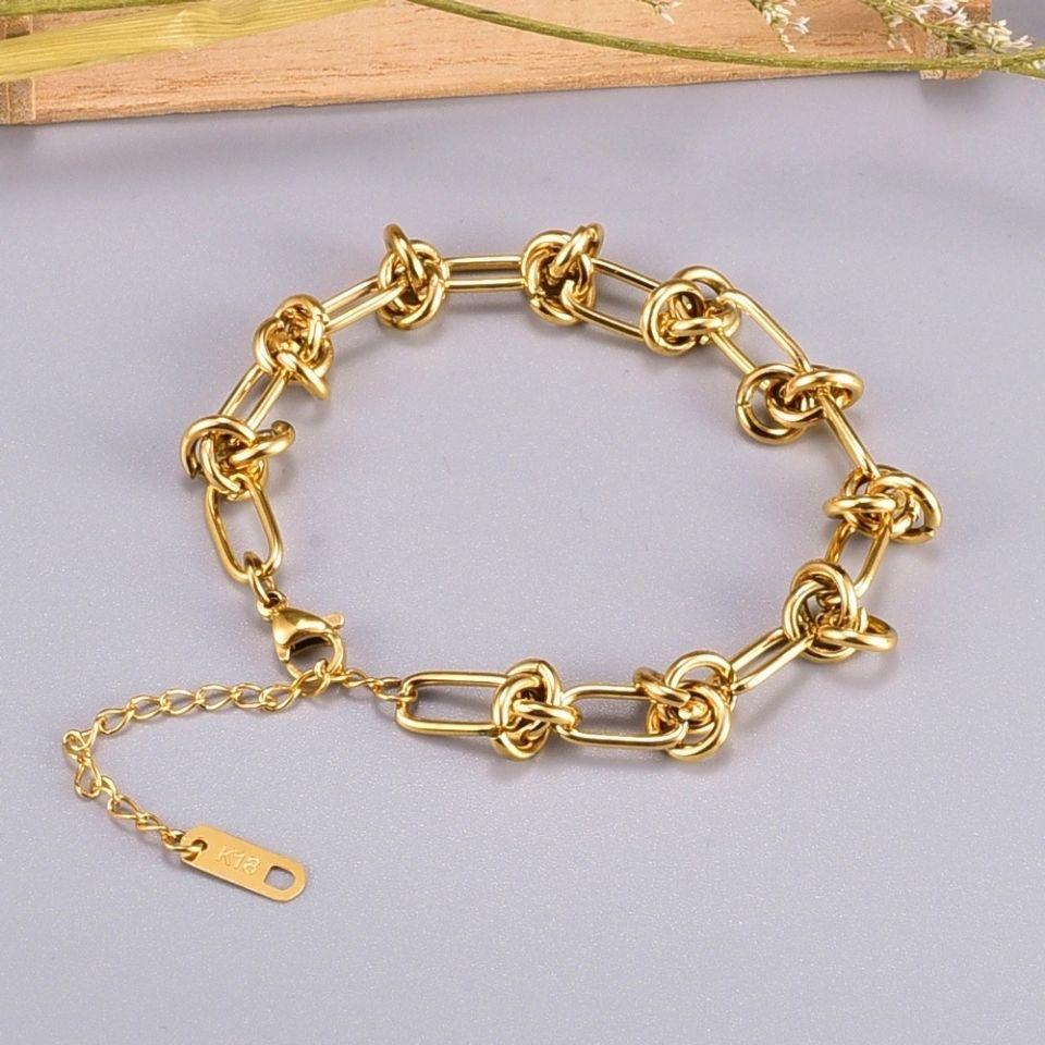 Elegante Bracciale a Nodo in Acciaio al Titanio Placcato Oro 18K per Donna