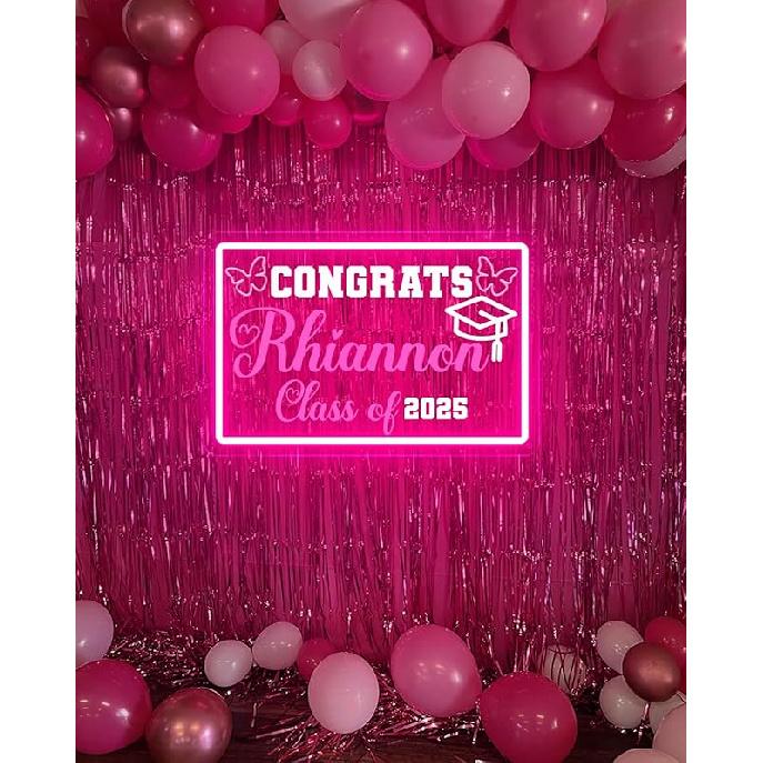 Custom Congrats Name Neon Signs for Class of 2025 Graduation, Personalized Congrats LED Neon Lights with Graduation Cap for Graduation Party Decor,