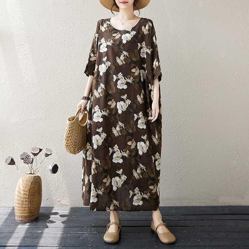 Summer Vintage Loose Cocoon Dress Round Neck Skirt