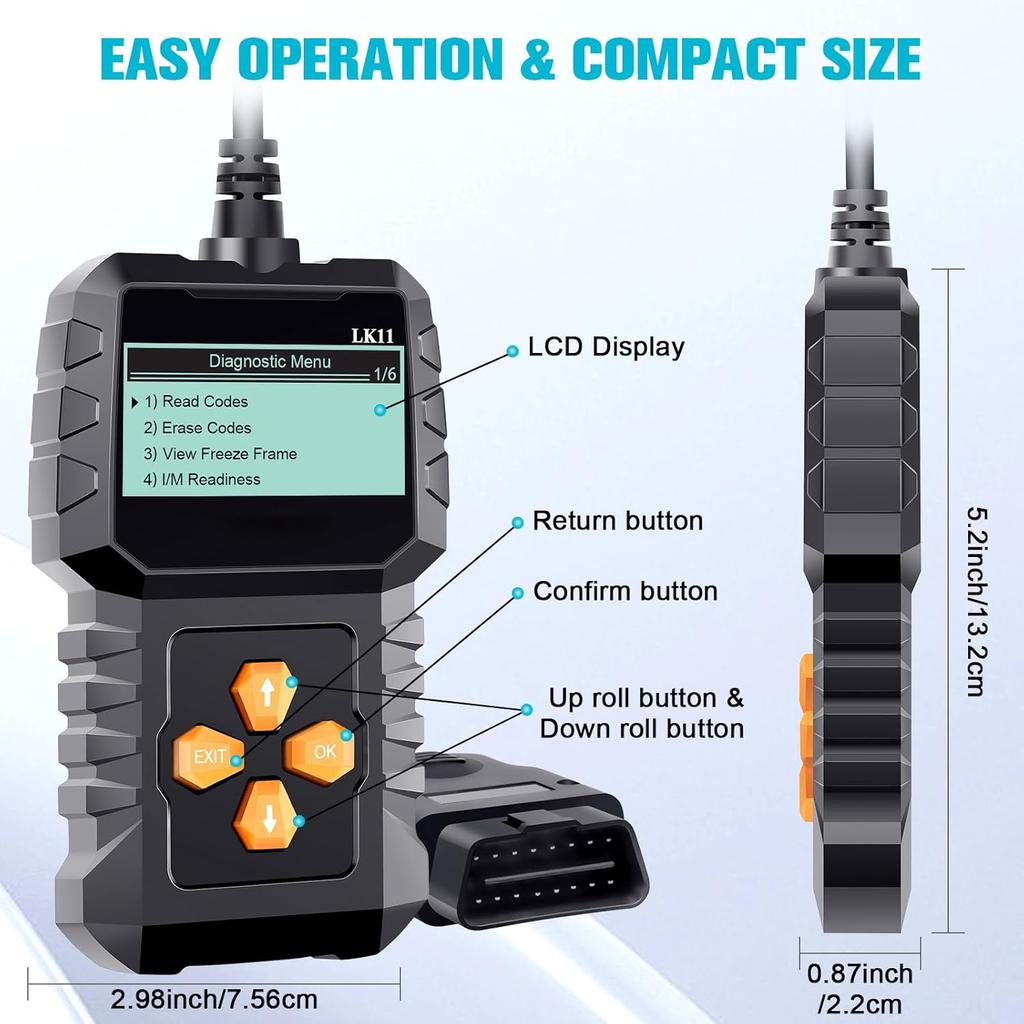 OBD2 Scanner Ease Setup Plug-Play: Clear Reset Engine Error Code Professional Code Reader Diagnostic Scan Tools with Freeze Frame/I/M Readiness for