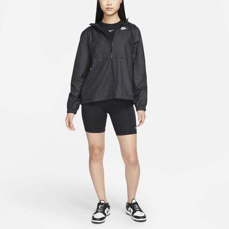 Nike Solid Color Logo Sport Casual Loose Eco-Friendly Windproof Water-Repellent Lightweight Woven Hooded Jacket Women Jacket Black DM6180-010