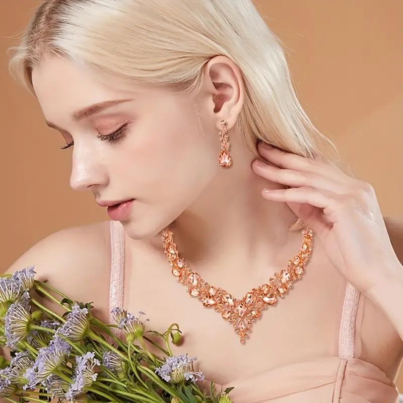 Atmospheric Bridal Necklace Earrings Zircon Wedding Jewelry Set Wedding Dress Evening Dress Accessories Wedding Banquet Jewelry