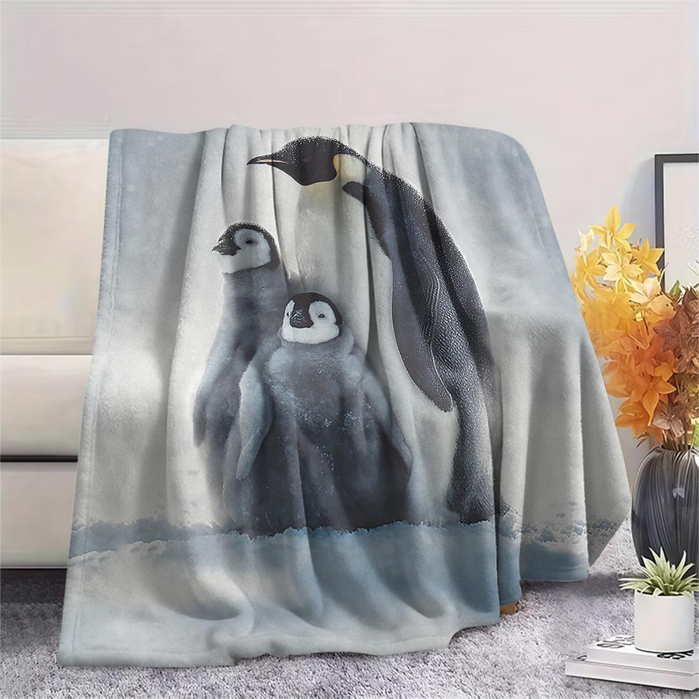 Penguin Print Flannel Blanket, High quality Comfortable for All Seasons, Home Decor, Warmth and Comfort, Perfect for Christmas Gifts