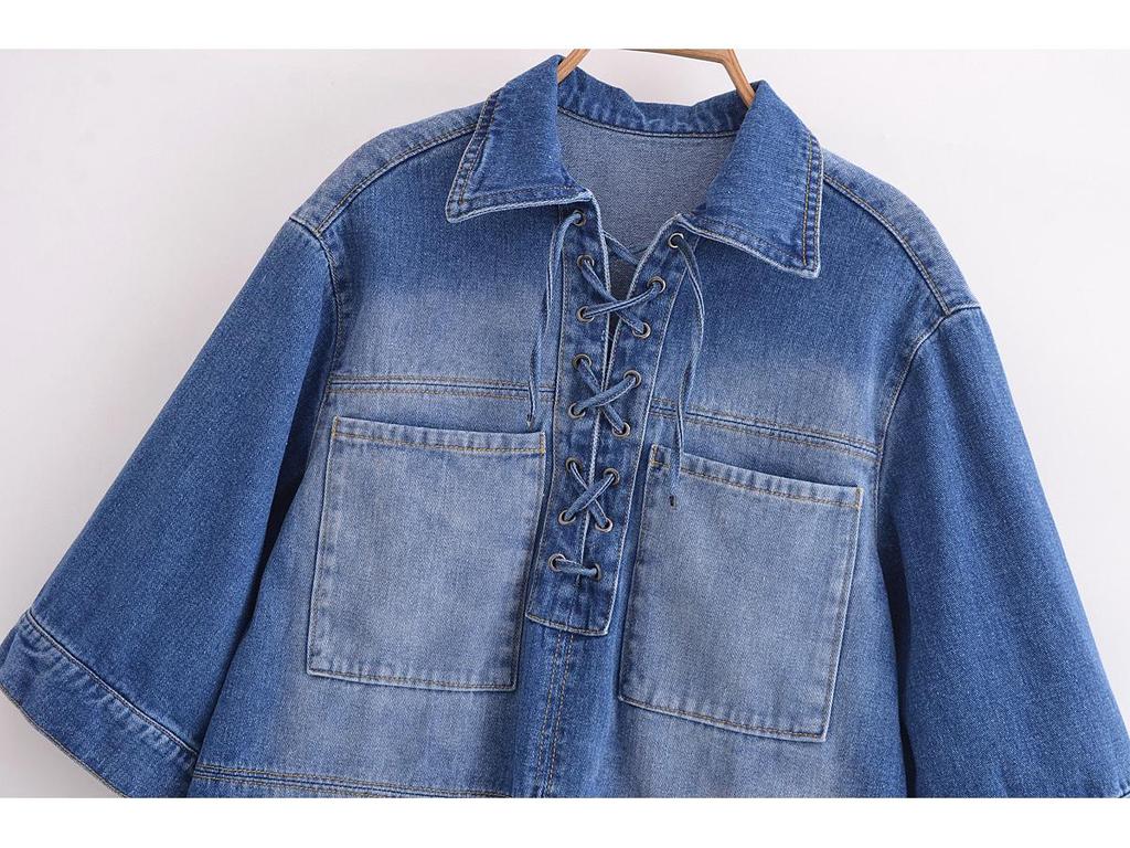 Spring 2025 Women's European & American Lace-Up Denim Cardigan with Long Pants