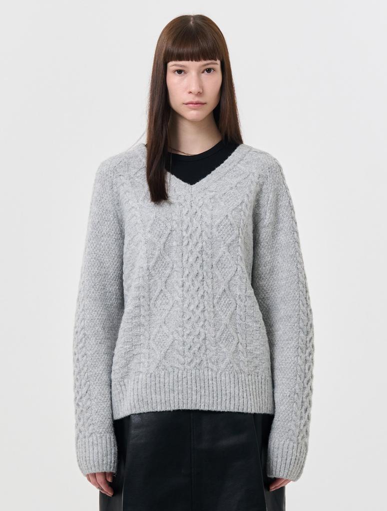 GENERALIDEA Wool Cable Raglan V-Neck Pullover [Light Grey] / Wbd3L05525