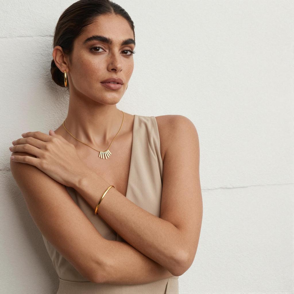 Geometric Fan Tassel Pendant Necklace in 18k Gold Plated Stainless Steel - Modern European & American Design