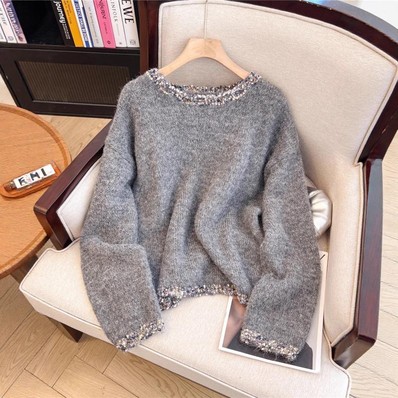 The Counter Has Withdrawn the Big Brand Cut Label Women's Retro Round Neck Pullover Sweater for Women Spring and Autumn Lazy Style Loose Knitted Top