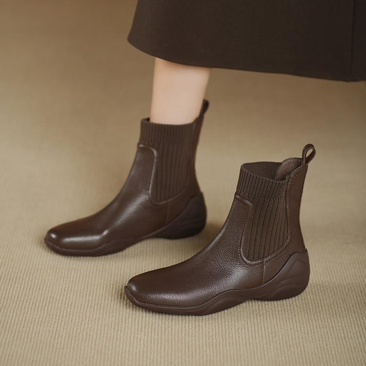 

Женские короткие ботинки из овчины 2025 британский стиль платформа весенне-осенние одинарные ботинки повседневная спортивная подошва ботинки челси вязаные женские носки ботинок 40