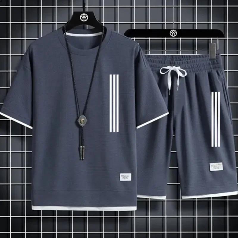 Adida Chándales de Hombre Nuevo Trajes de 2 Piezas de Manga Corta Camiseta Estampada + Pantalones de Chándal Conjuntos Ropa Deportiva Casual de Verano para Estudiantes