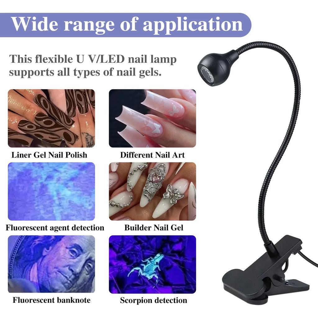 LED UV Light for Drying Nail Polish Gel Clip-On Flexible Desk Mini USB Nail Lamp Portable Nail Dryer Manicure Salon Tools