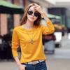2023 Spring Korean Women's Loose Solid Color Cotton Long Sleeve Round Neck T-shirt