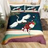 Japanese Ukiyoe Bedding Set White Fox Blossoms Floral Duvet Cover Polyester Galaxy Exotic Animal Comforter Cover Twin Queen Size