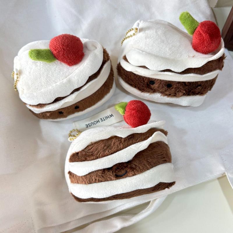 Cherry Chocolate Cake Plush Toy Keychain Cartoon Layer Cake Soft Stuffed Doll Pendant Car Key Ring Backpack Bag Decor Kid Gift