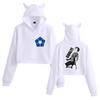 Niche Blue Cat Ear Cropped Hoodie - Women's European & American Style, Loose Fit, Plus Velvet