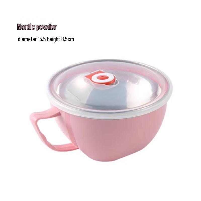 

Миска для лапши быстрого приготовления из нержавеющей стали с крышкой - Большая вместимость, Идеально подходит для использования в общежитии и студентами.