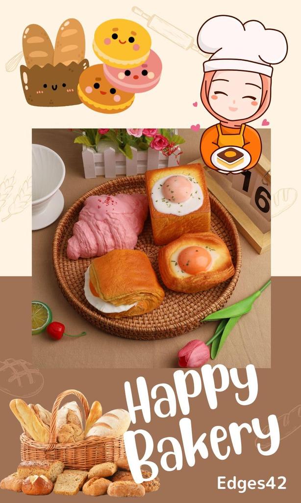 Edges42 Squishy Bread Food Stress Relief Fluffy Toy, Replica, Toy, (Type B)