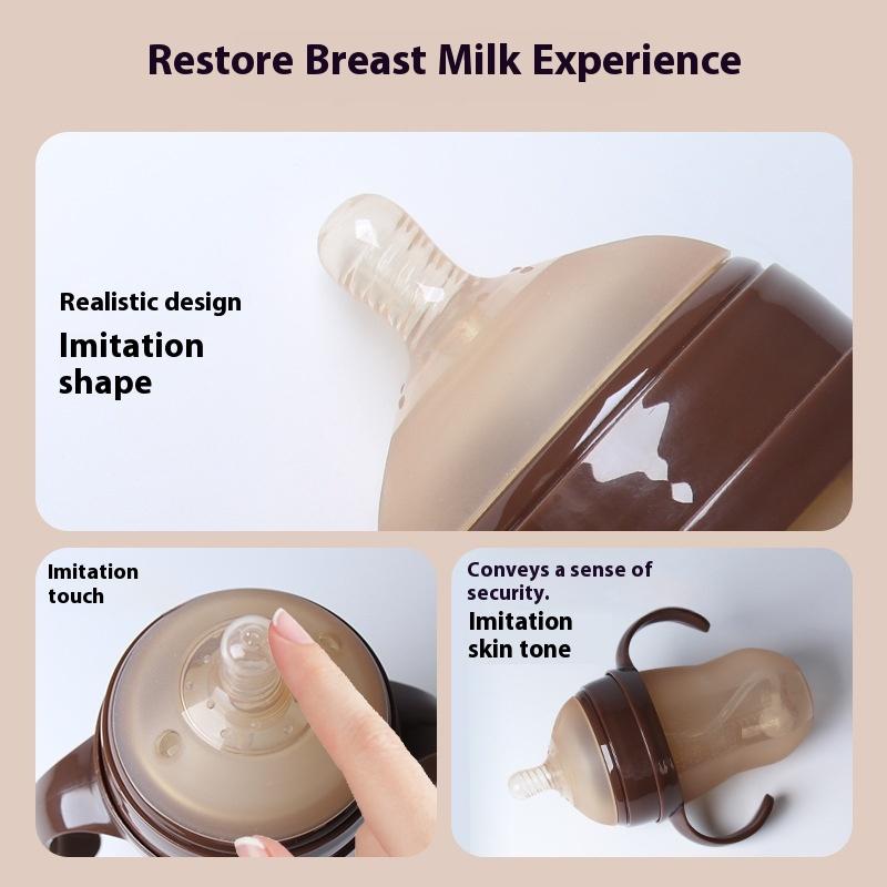 Baby weaning silicone bottle, wide mouth with rice paste spoon head water cup suction nozzle imitation breast milk anti-flatulence bottle