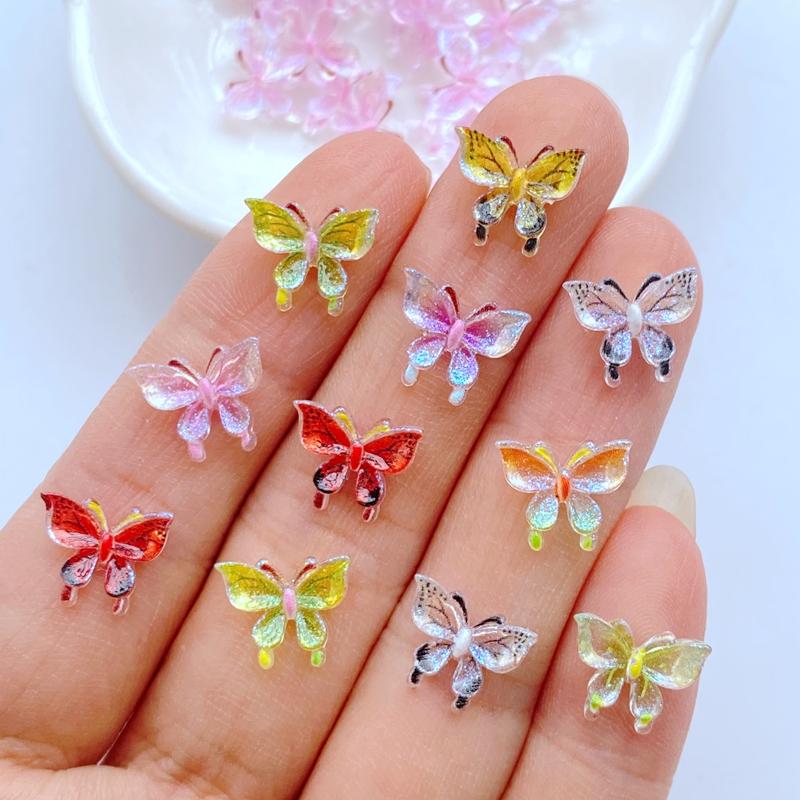 50Pcs New Cute Mini 9*11mm Shiny Butterfly Flat Back Resin Scrapbooking DIY Jewelry Craft Decoration Accessories