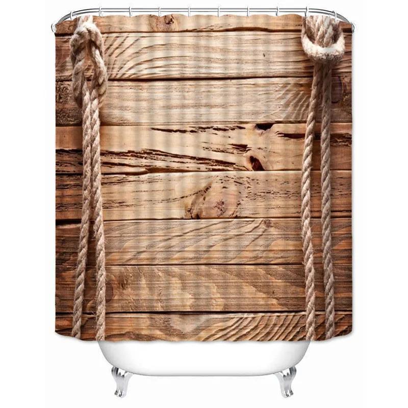 Rustic Shower Curtain Vintage Vertical Wood Planks Distressed Rustic Hardwood Design Fabric Bathroom Curtains Decor with Hooks